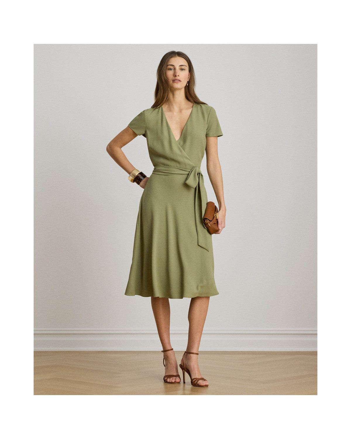 Belted Georgette Surplice Dress