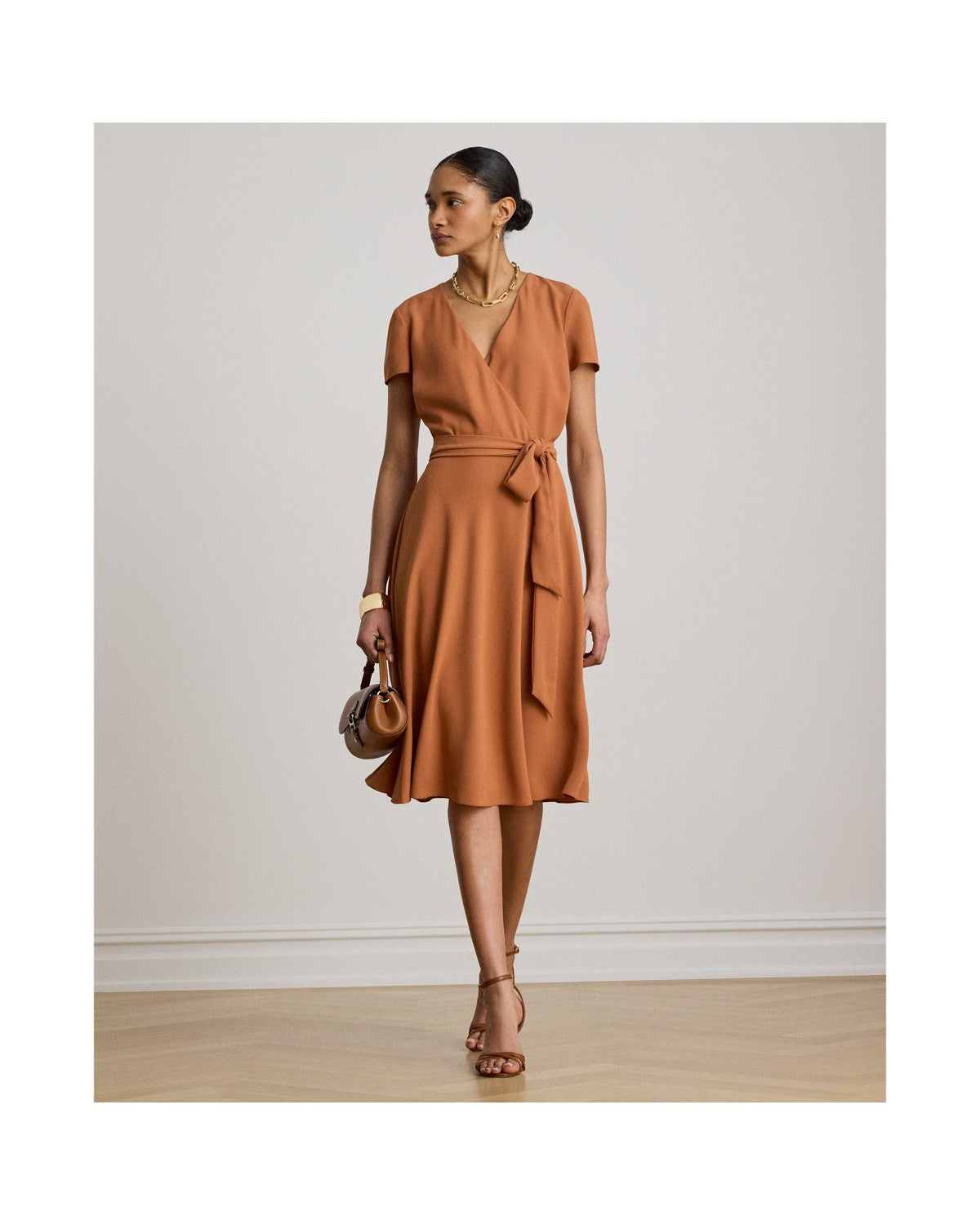 Belted Georgette Surplice Dress