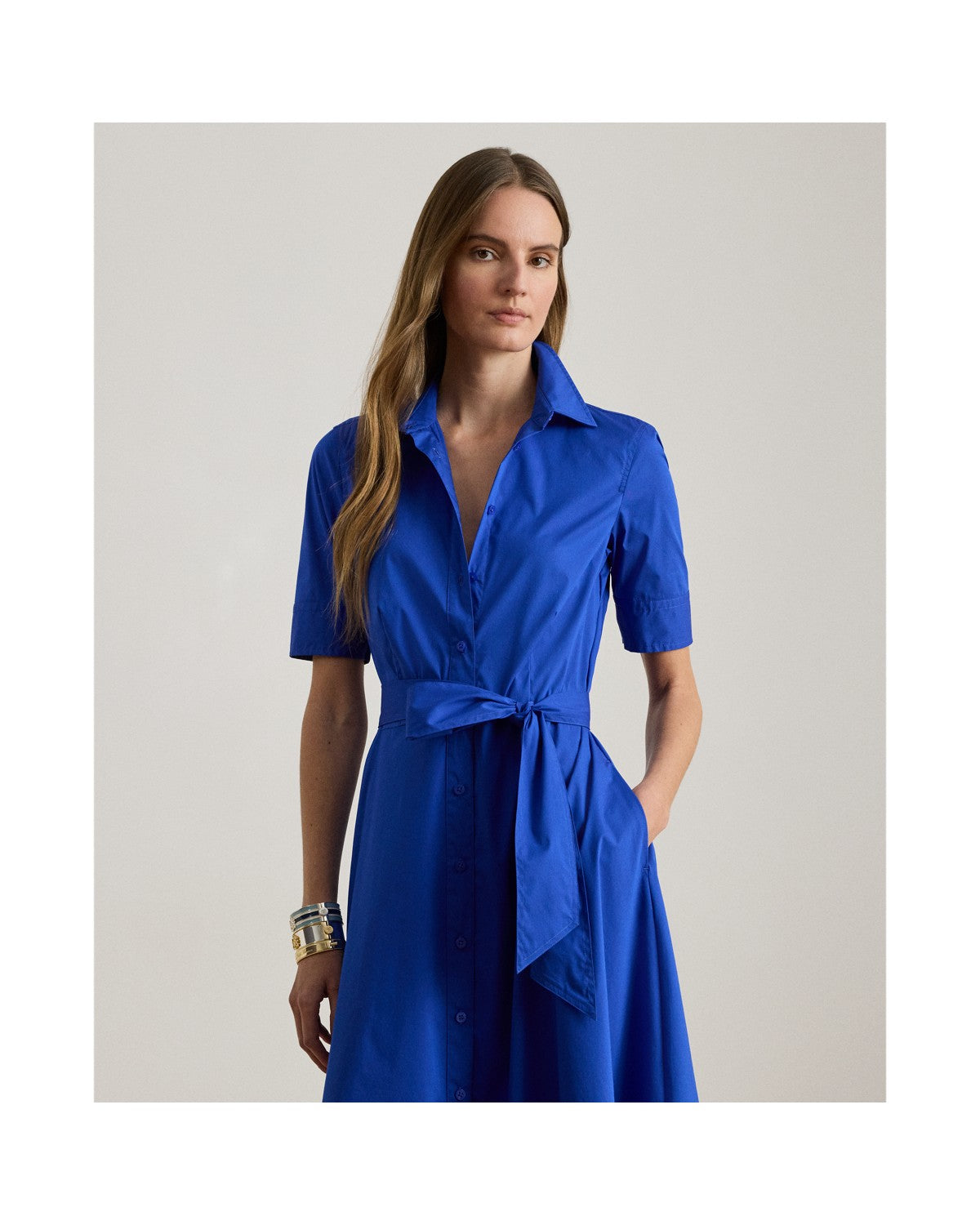 Belted Cotton-Blend Shirt Dress