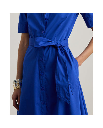 Belted Cotton-Blend Shirt Dress