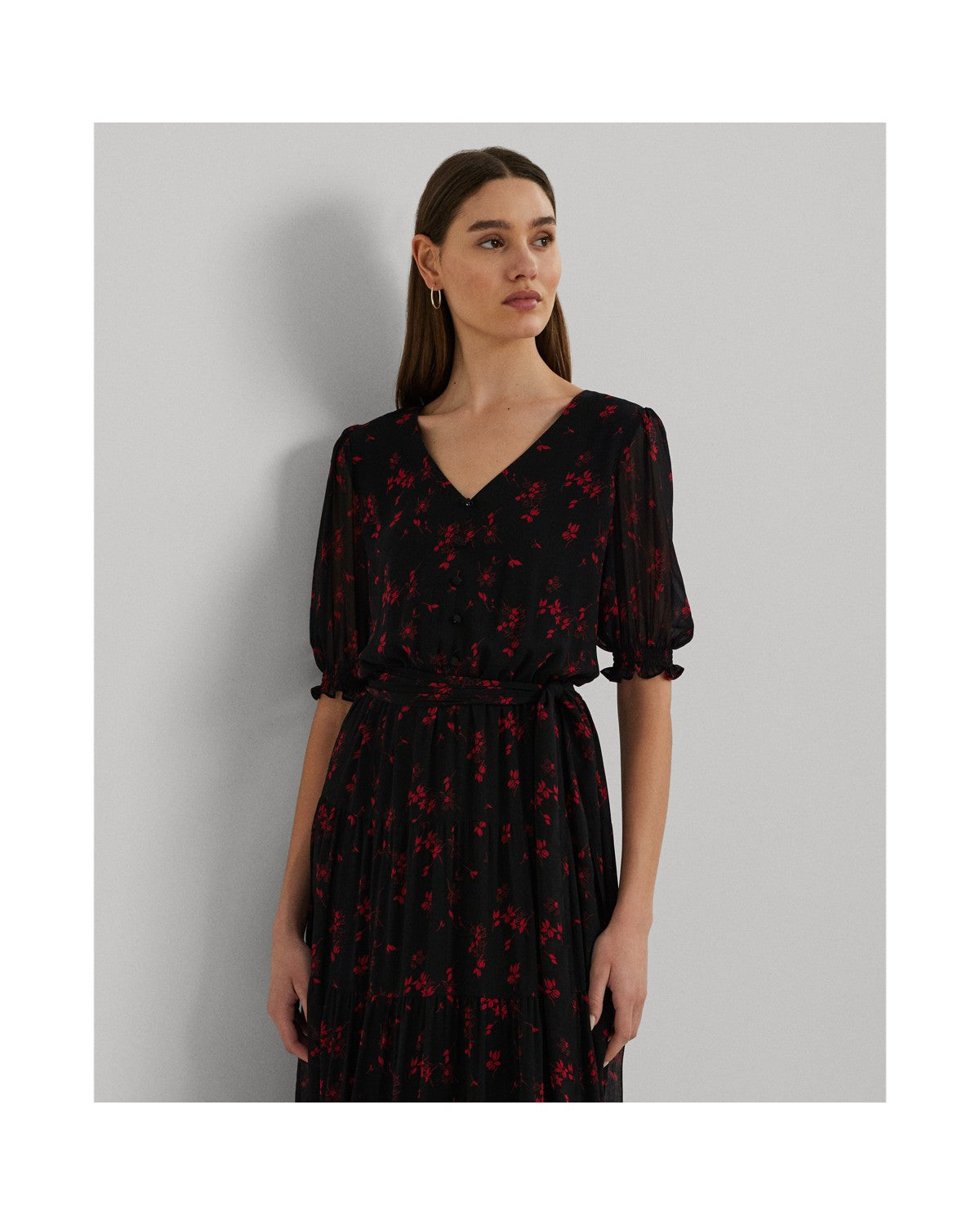 Floral Belted Crinkle Georgette Dress