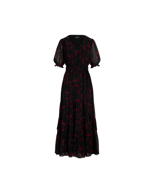 Floral Belted Crinkle Georgette Dress