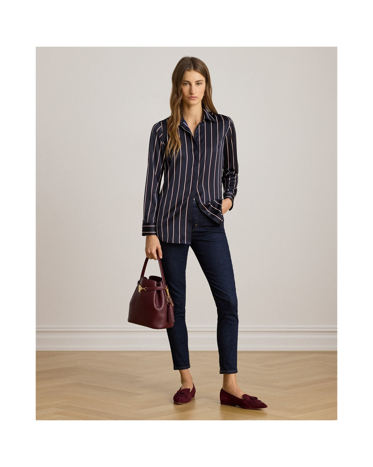 Classic Fit Striped Charmeuse Shirt