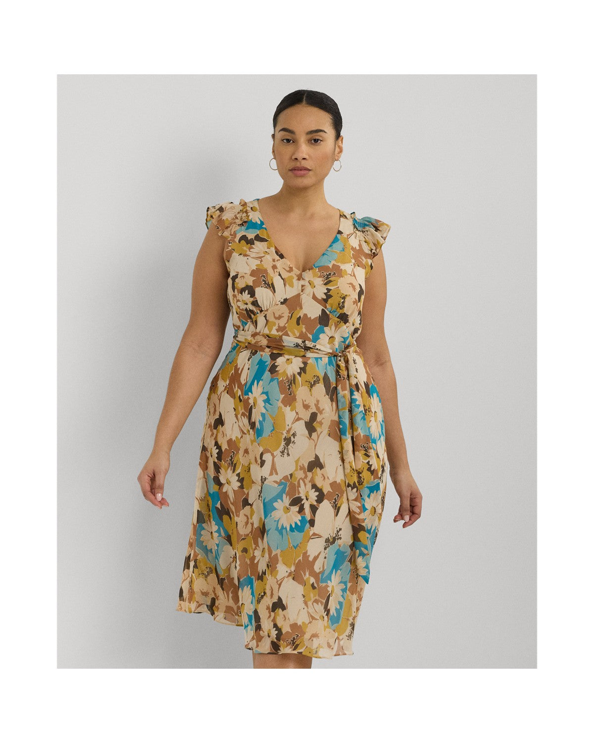Floral Belted Crinkle Georgette Dress