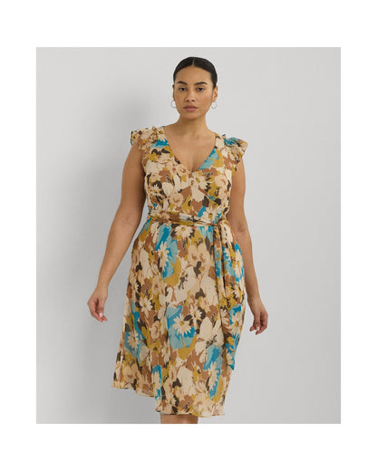 Floral Belted Crinkle Georgette Dress
