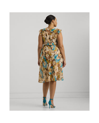 Floral Belted Crinkle Georgette Dress