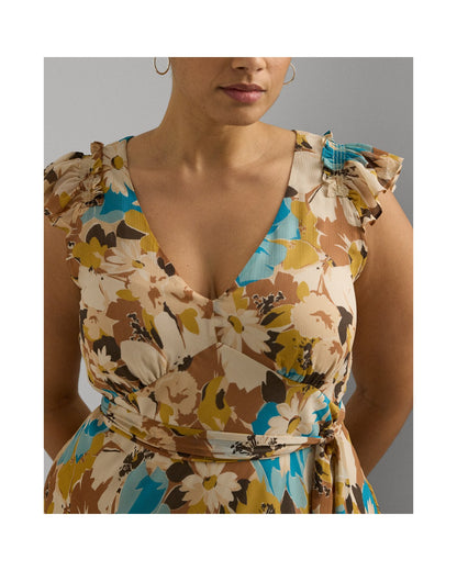 Floral Belted Crinkle Georgette Dress