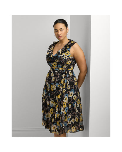 Floral Belted Crinkle Georgette Dress