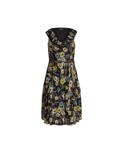 Floral Belted Crinkle Georgette Dress
