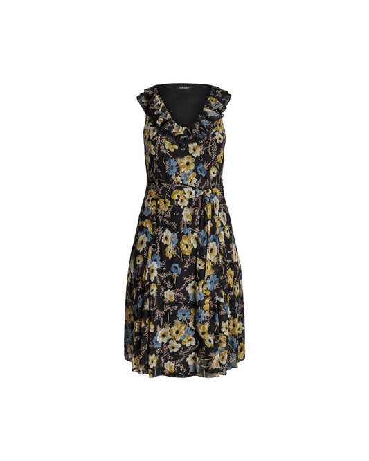 Floral Belted Crinkle Georgette Dress