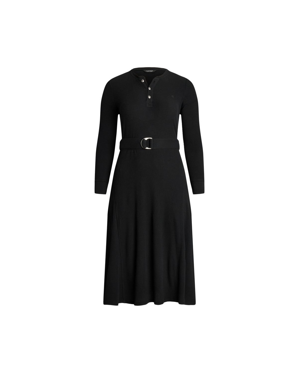 Belted Waffle-Knit Cotton Henley Dress