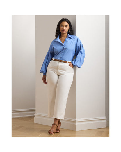 Cotton Poplin Blouson-Sleeve Shirt