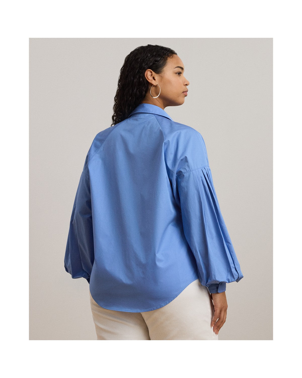 Cotton Poplin Blouson-Sleeve Shirt