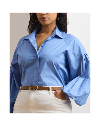 Cotton Poplin Blouson-Sleeve Shirt