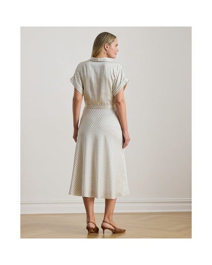 Striped Belted Twill Dress