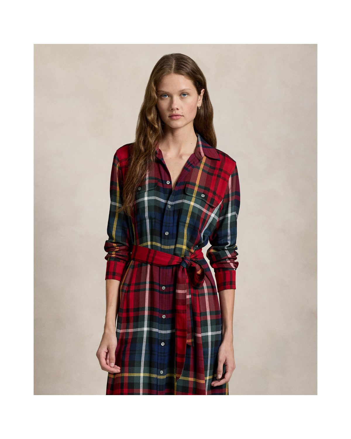 Belted Plaid Cotton-Blend Dress