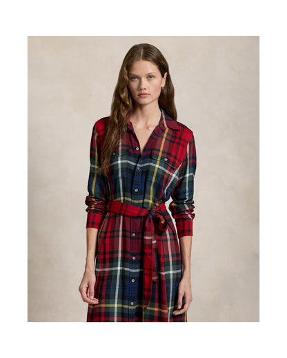 Belted Plaid Cotton-Blend Dress