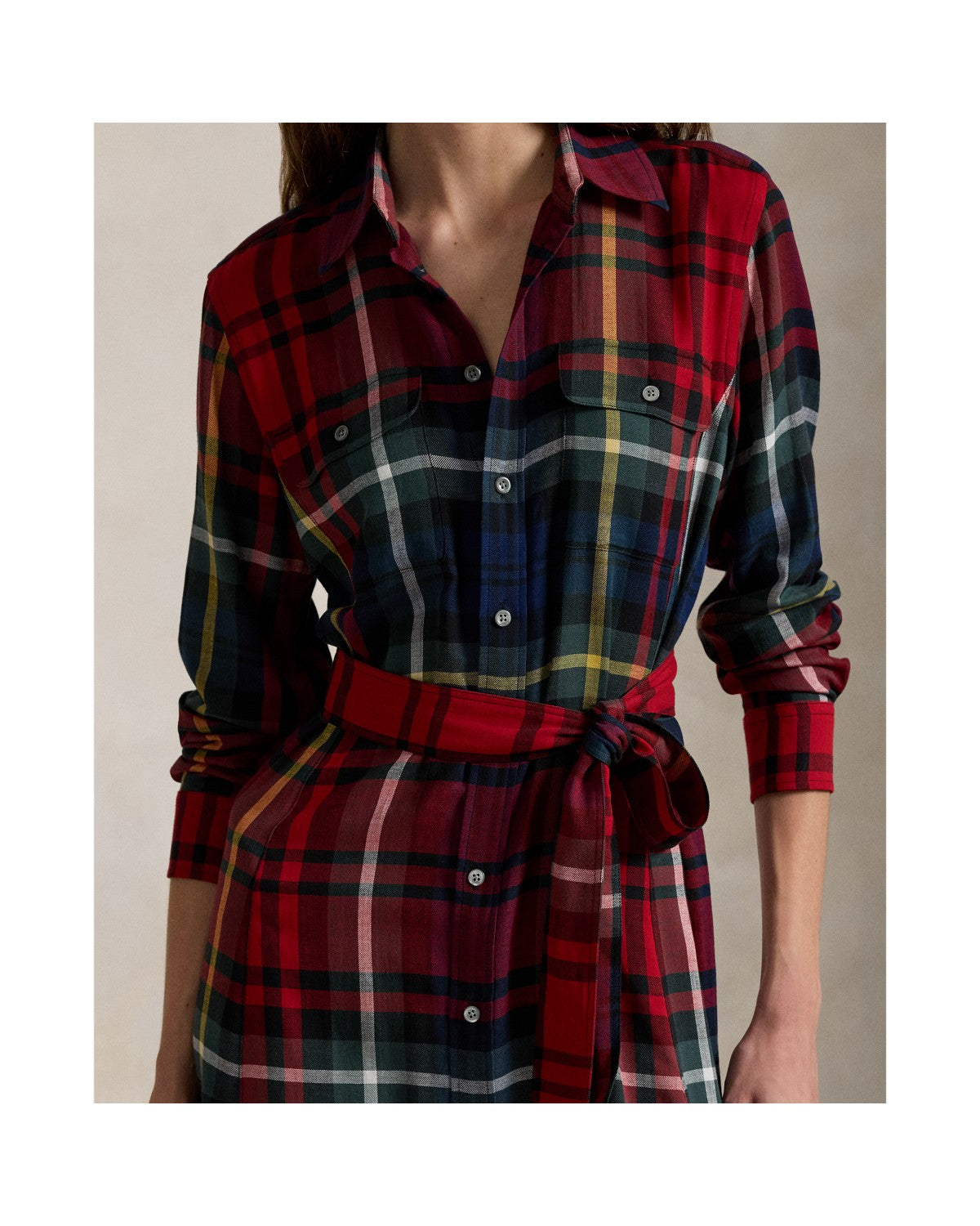 Belted Plaid Cotton-Blend Dress