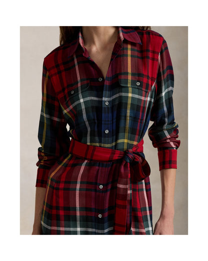 Belted Plaid Cotton-Blend Dress