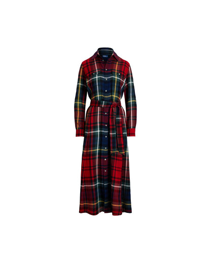 Belted Plaid Cotton-Blend Dress