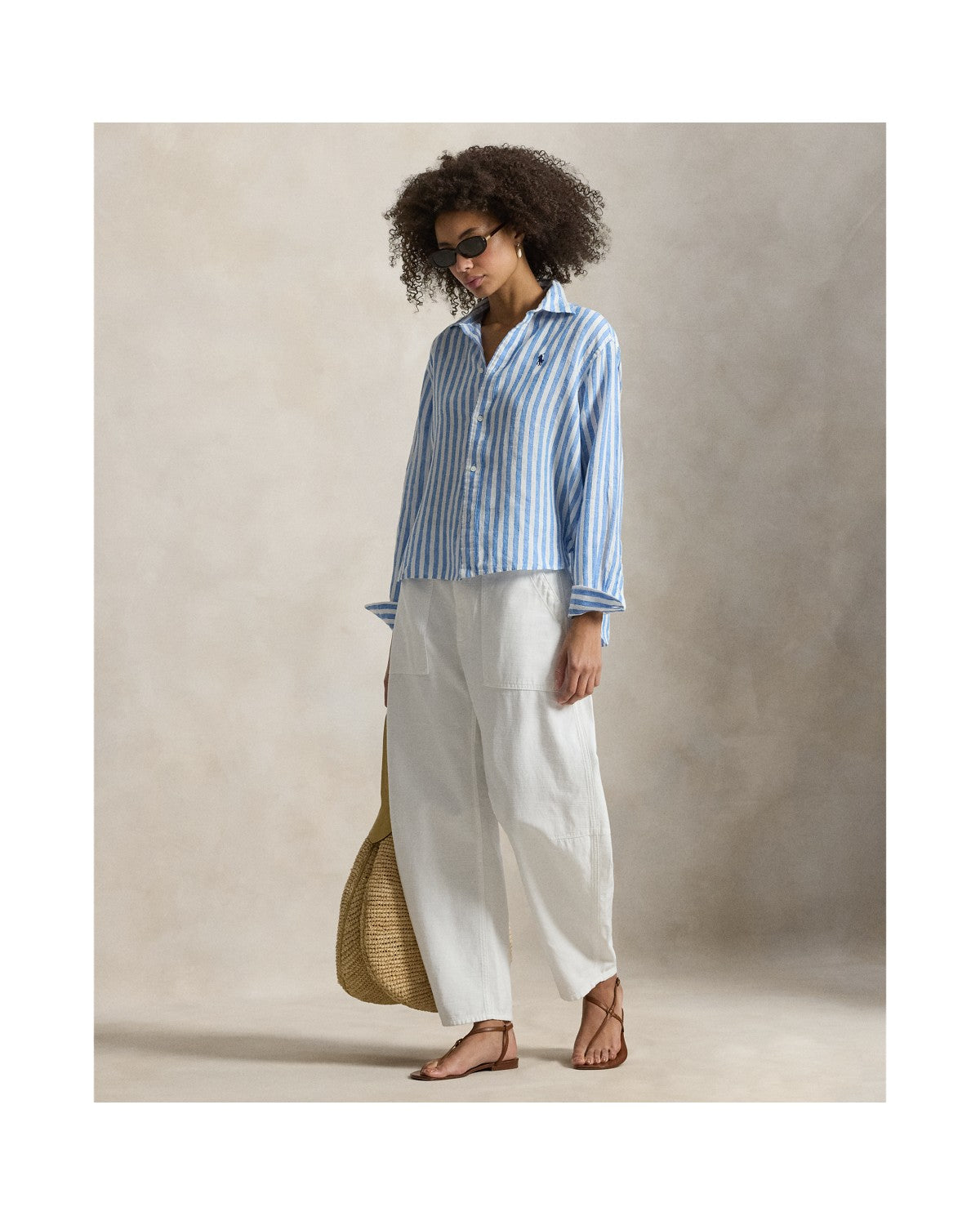 Wide Cropped Striped Linen Shirt