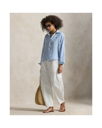 Wide Cropped Striped Linen Shirt