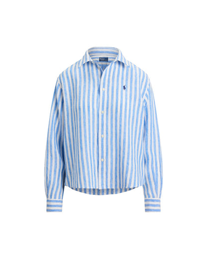 Wide Cropped Striped Linen Shirt