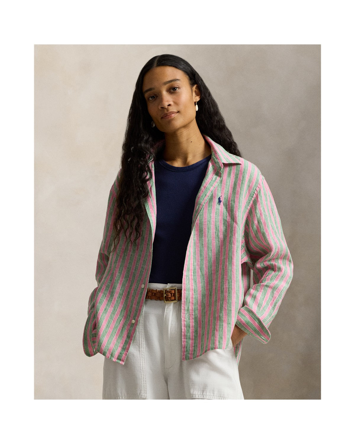 Wide Cropped Striped Linen Shirt