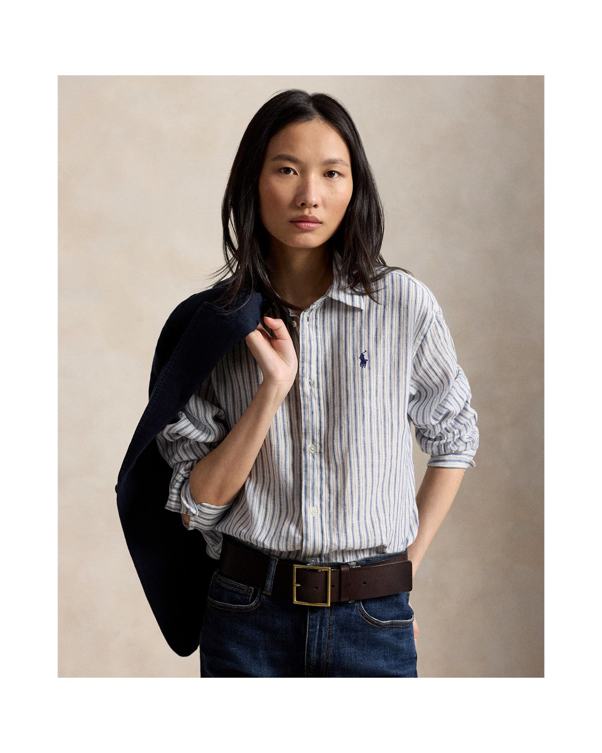 Wide Cropped Gingham Linen Shirt