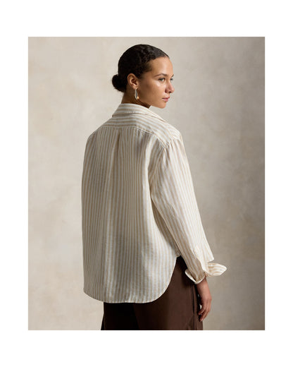 Wide Cropped Gingham Linen Shirt