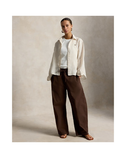 Wide Cropped Gingham Linen Shirt