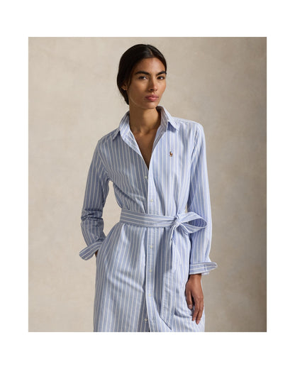 Striped Cotton Oxford Belted Shirt Dress