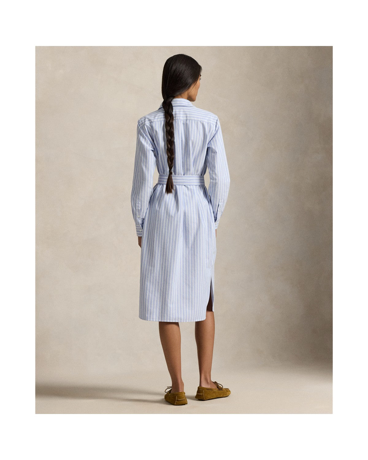 Striped Cotton Oxford Belted Shirt Dress
