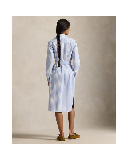 Striped Cotton Oxford Belted Shirt Dress