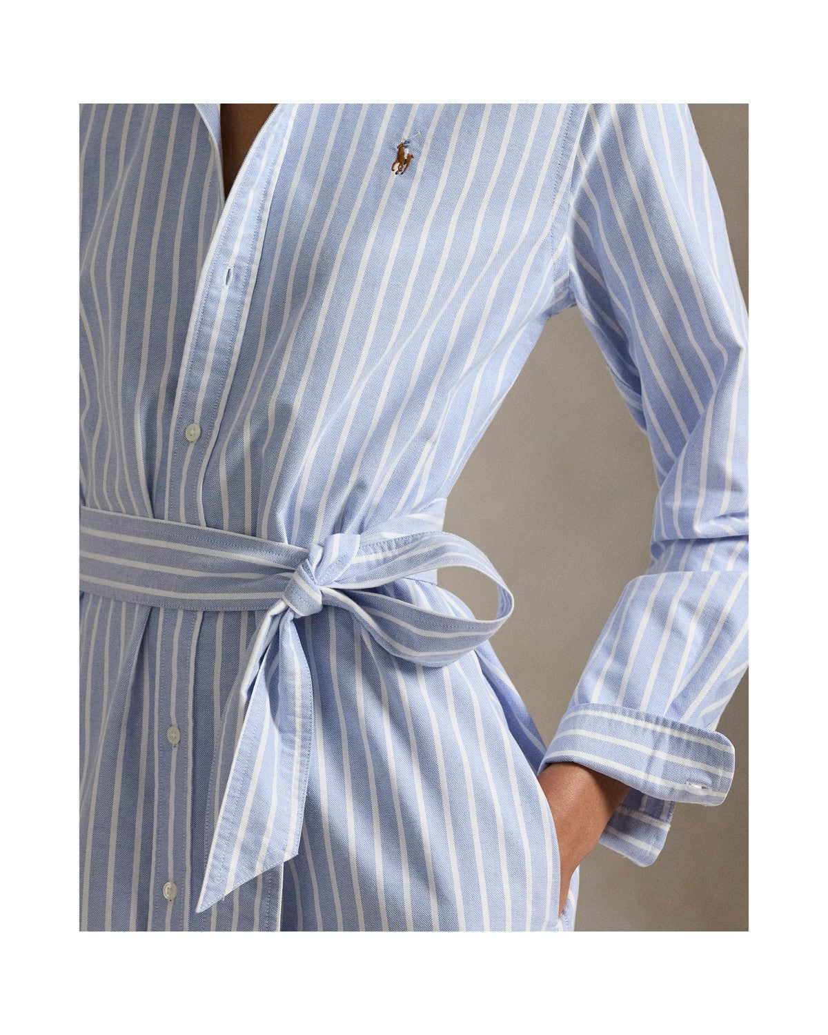 Striped Cotton Oxford Belted Shirt Dress