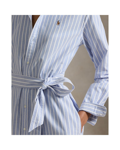 Striped Cotton Oxford Belted Shirt Dress