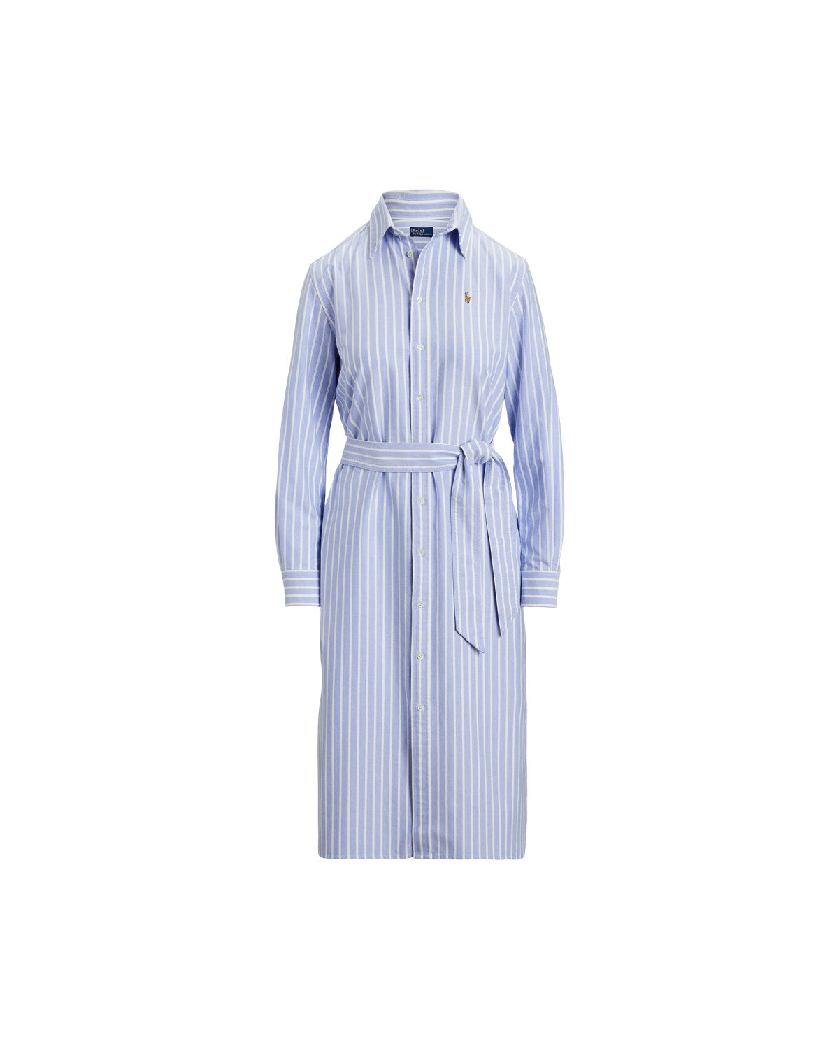 Striped Cotton Oxford Belted Shirt Dress