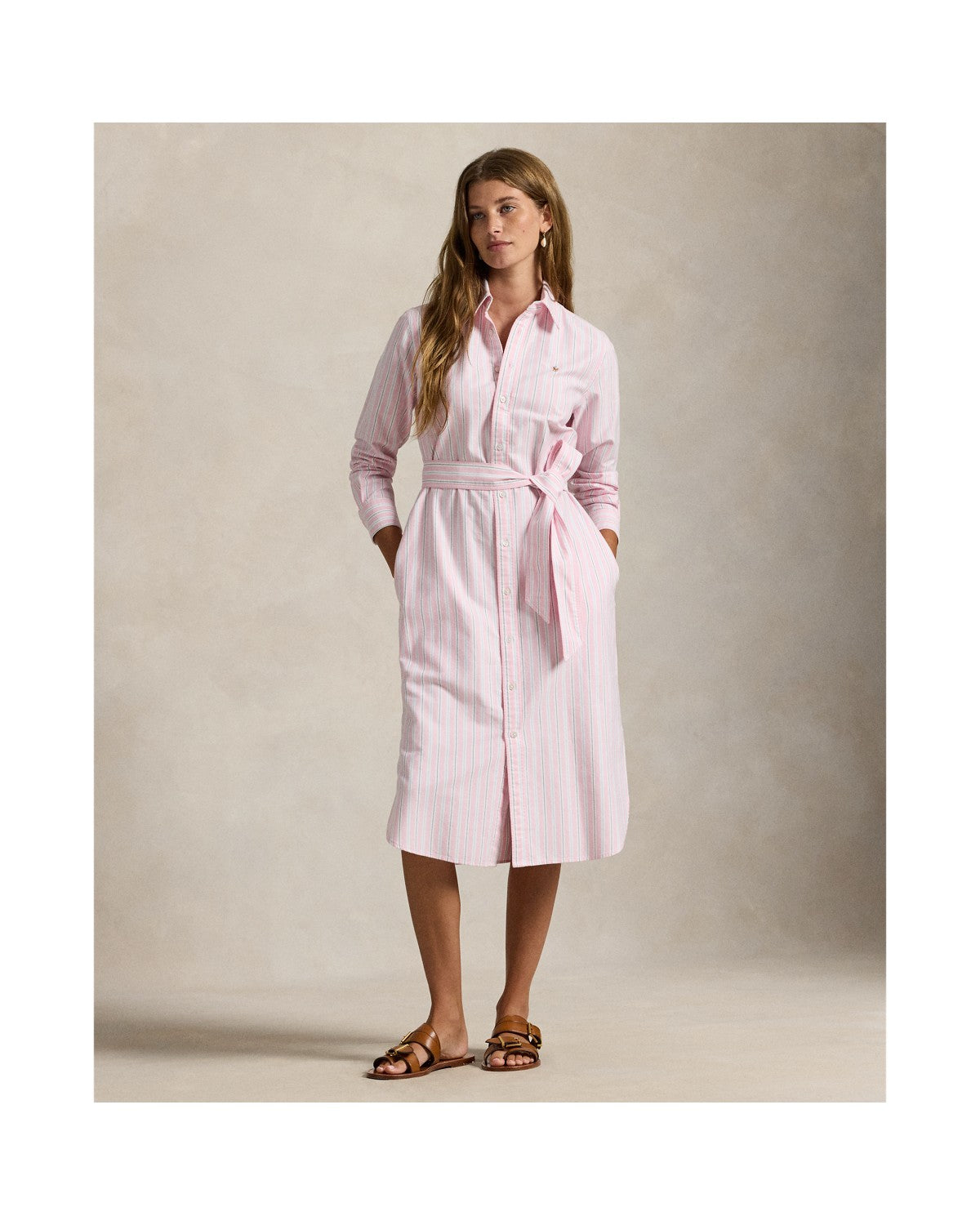 Striped Cotton Oxford Belted Shirt Dress