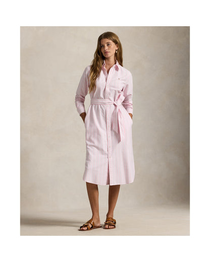 Striped Cotton Oxford Belted Shirt Dress