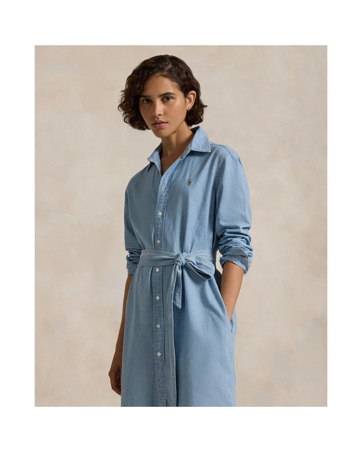 Cotton Chambray Belted Shirt dress