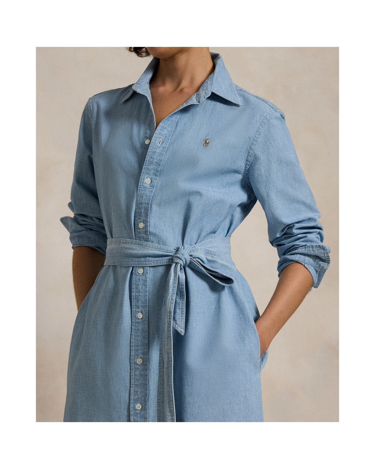 Cotton Chambray Belted Shirt dress