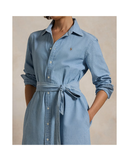 Cotton Chambray Belted Shirt dress