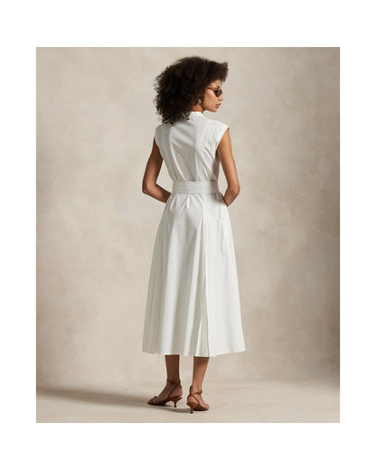 Cotton Belted Sleeveless A-Line Dress