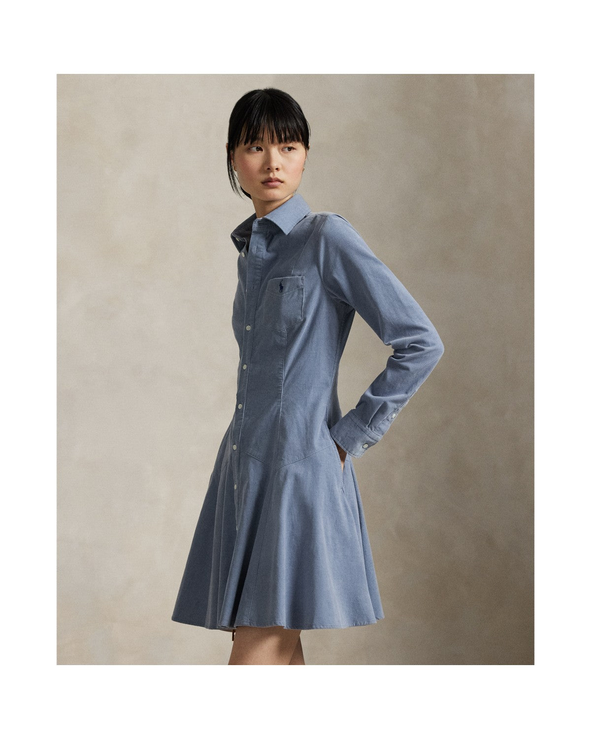 Cotton Corduroy A-Line Shirtdress