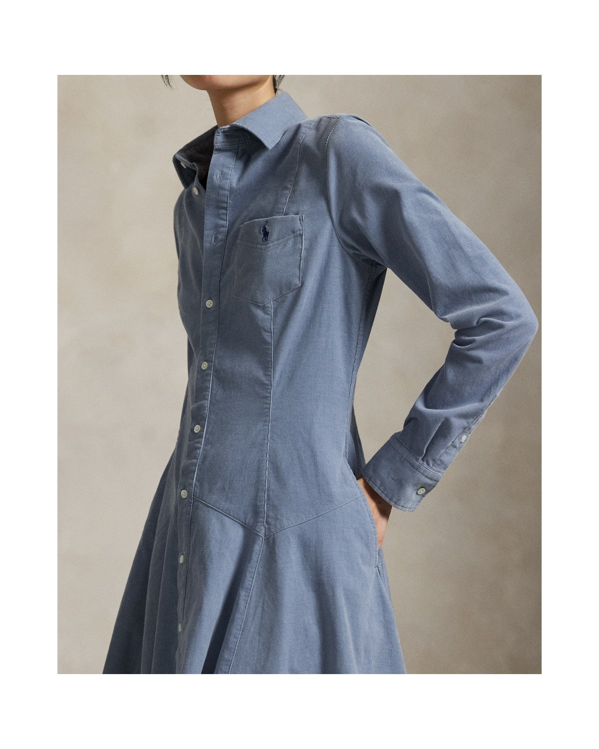 Cotton Corduroy A-Line Shirtdress