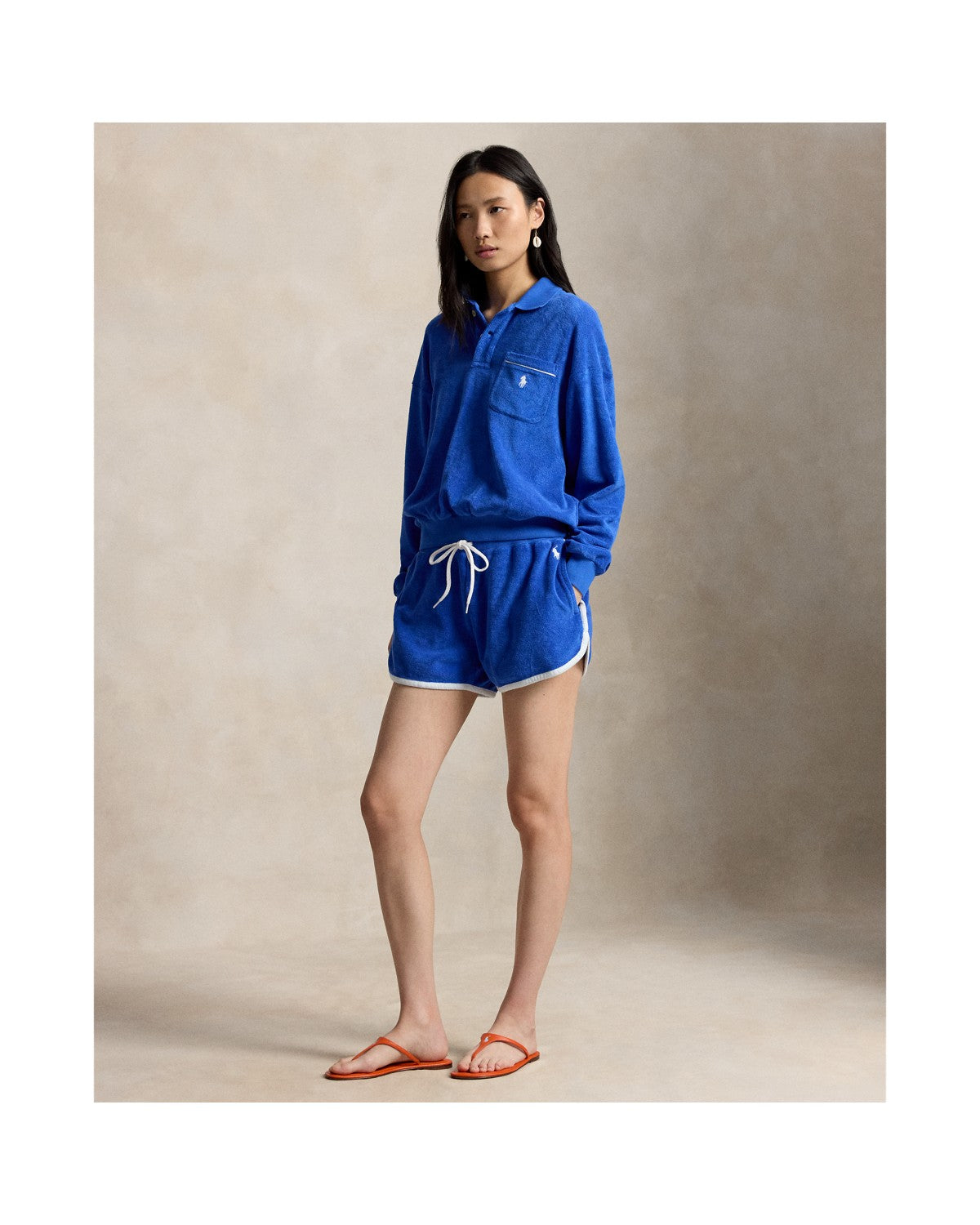 Terry Long-Sleeve Polo Shirt