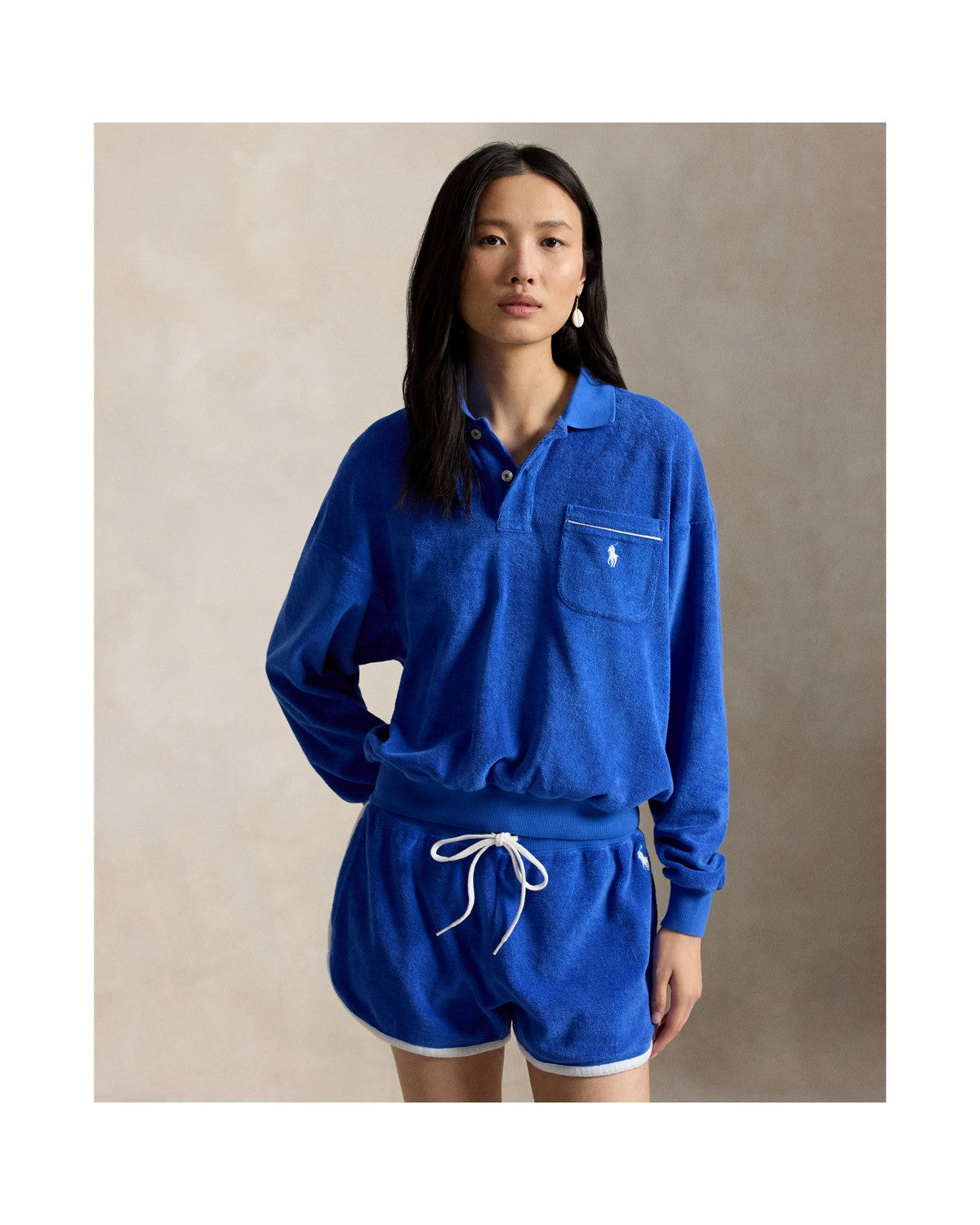 Terry Long-Sleeve Polo Shirt