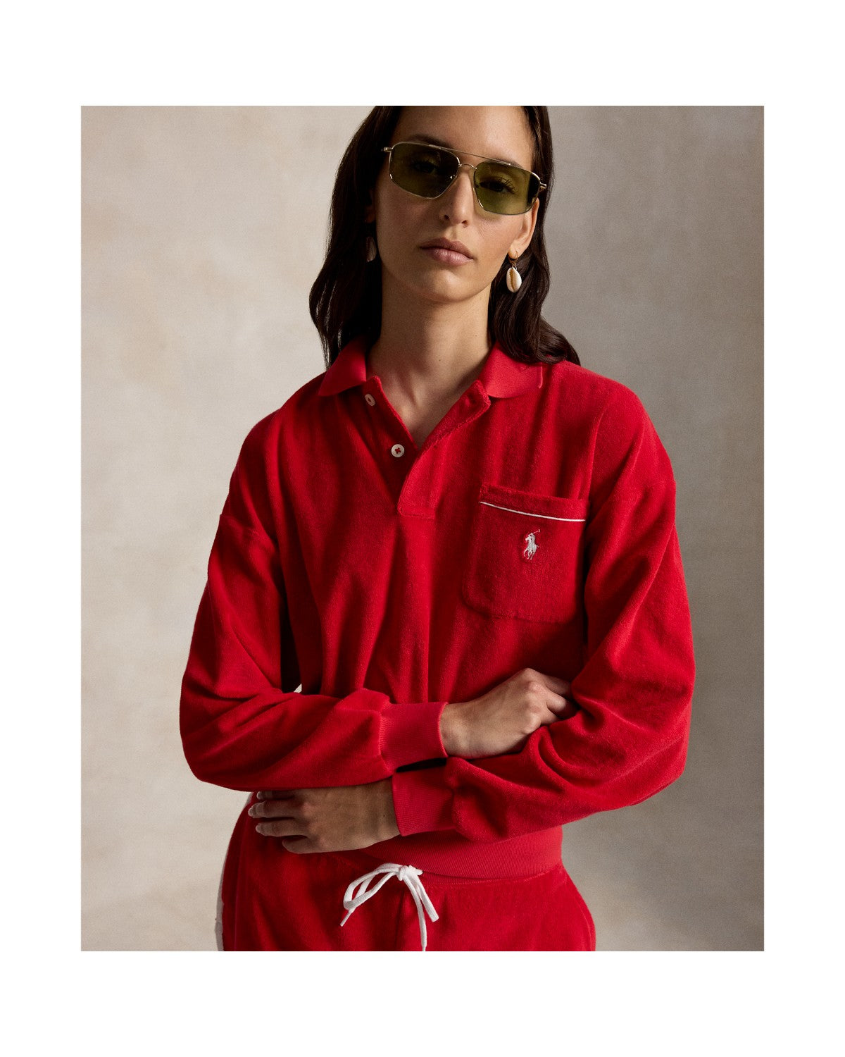 Terry Long-Sleeve Polo Shirt