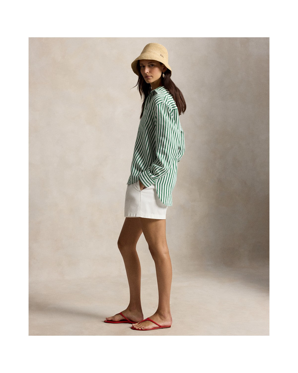 Oversize Fit Striped Linen-Cotton Shirt