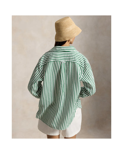 Oversize Fit Striped Linen-Cotton Shirt